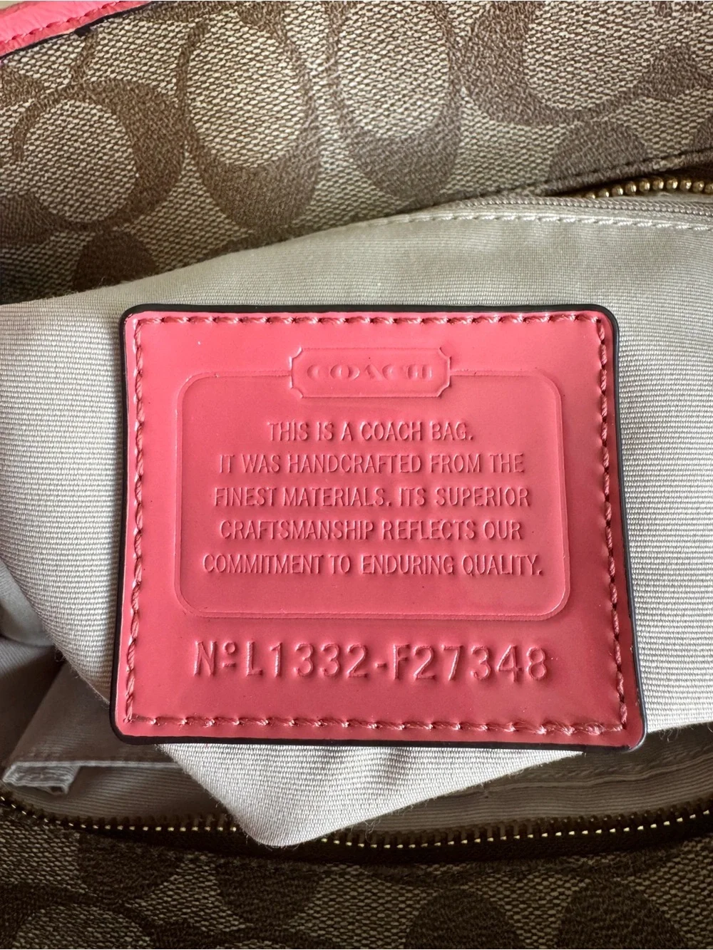 COACH Peyton Signature Canvas Tote Pink Leather Trim. Handles has crinkles!